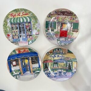 Santa Barbara Ceramic Design Cafe Le Jardin Canape Plates Set of 4 French Theme